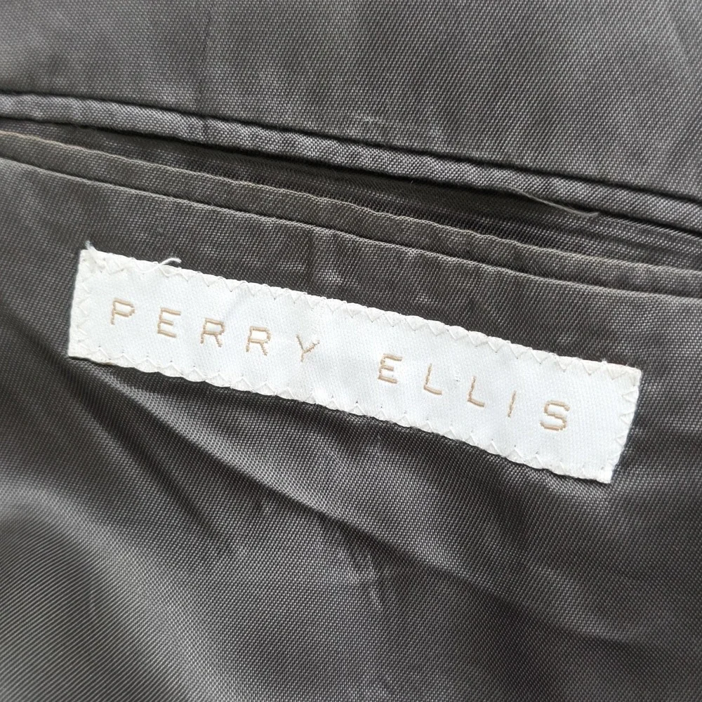 Vtg Perry Ellis Blazer Mens 42 Long Gray‎ Wool Pinstripe Double Breasted Casual